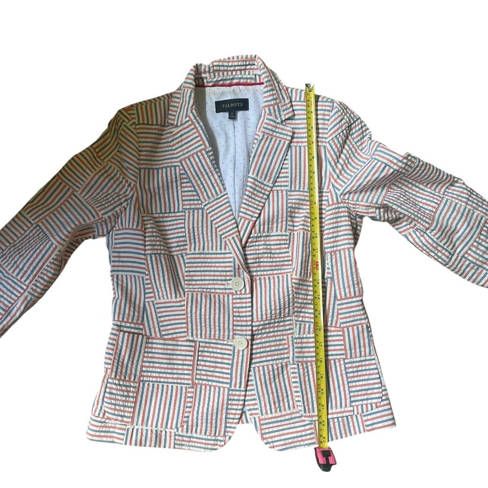 Talbots Seersucker Blazer Patchwork Stripe 3/4 Sleeve Career Jacket 2 - Picture 7 of 7